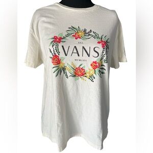 Vans Cream Tee with Green and Black Floral Design